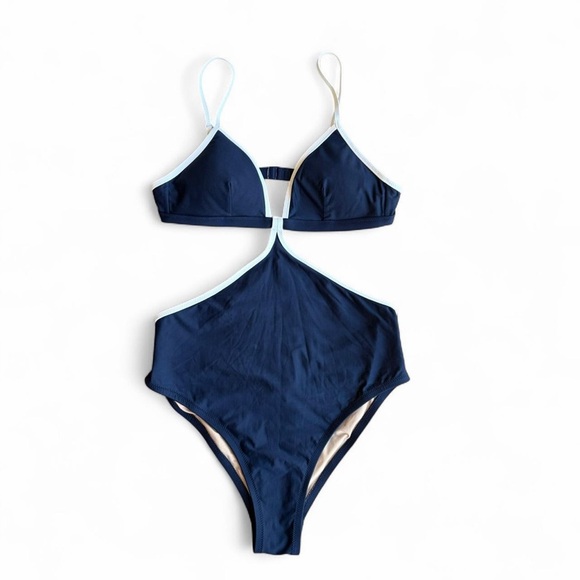 J. Crew Navy and White One-Piece Cutout Swimsuit Size 6 - Picture 2 of 6